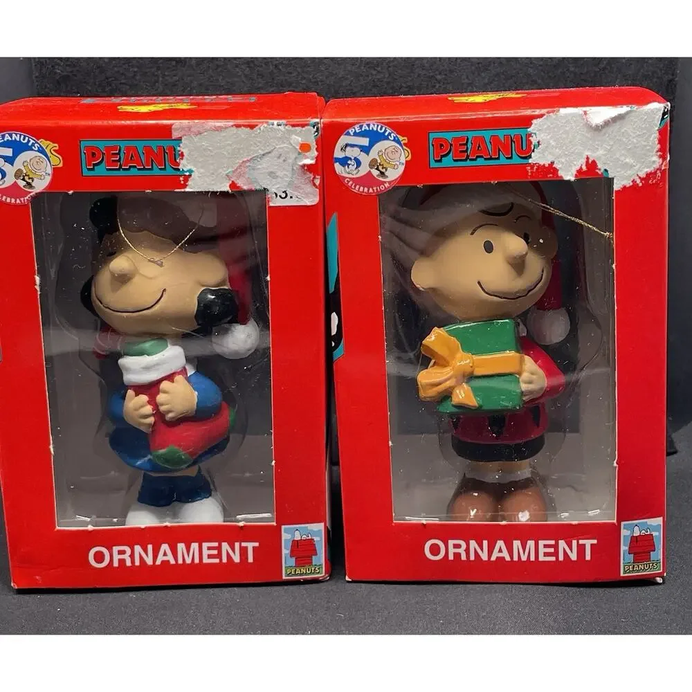 Vintage 2000 Charlie Brown & Lucy Christmas Ornaments Peanuts 50th. New in Boxes